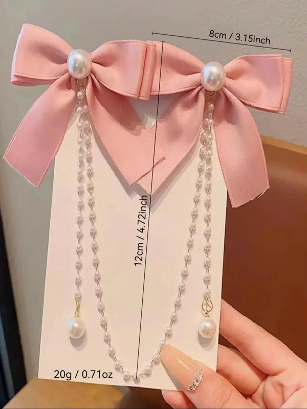 Faux Pearl Decor Bow Hair Clip, Cute Tassel Design Temperament Hair Clip, Trendy All-match & Exquisite Hair Accessories for Women & Girls, Barrettes 1