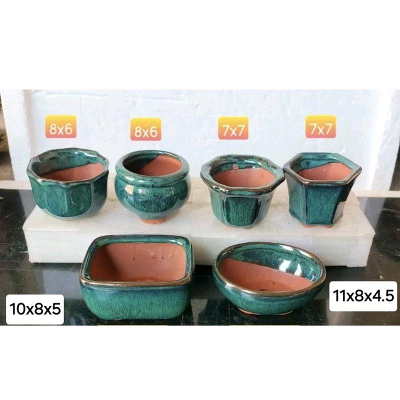  compo 6 chậu gốm men xanh ngọc trồng bonsai sen đá. 