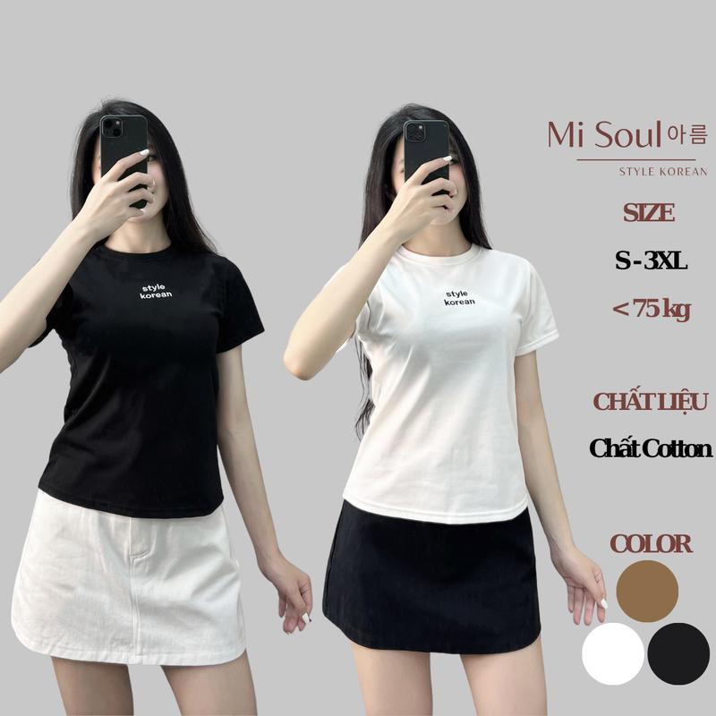 Áo Thun Babytee Thêu Ngực Style Korean Áo Thun Cộc Tay Cổ Tròn Thêu Bigsize Misoul 279 Nữ Cotton Top Women Trắng