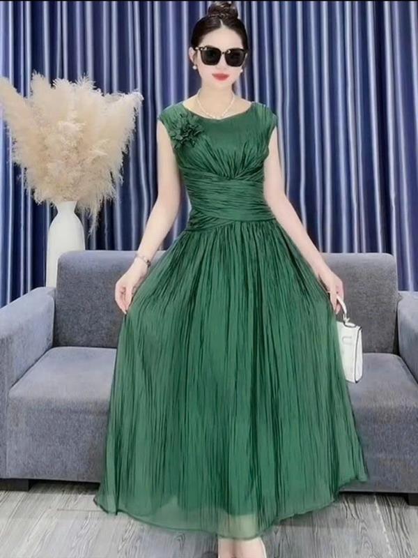 B27 váy thiết kế chéo eo gắn hoa  nhẹ nhàng thanh lịch. Váy đi dự tiệc cưới , Đầm che eo to. váy dài sang trọng