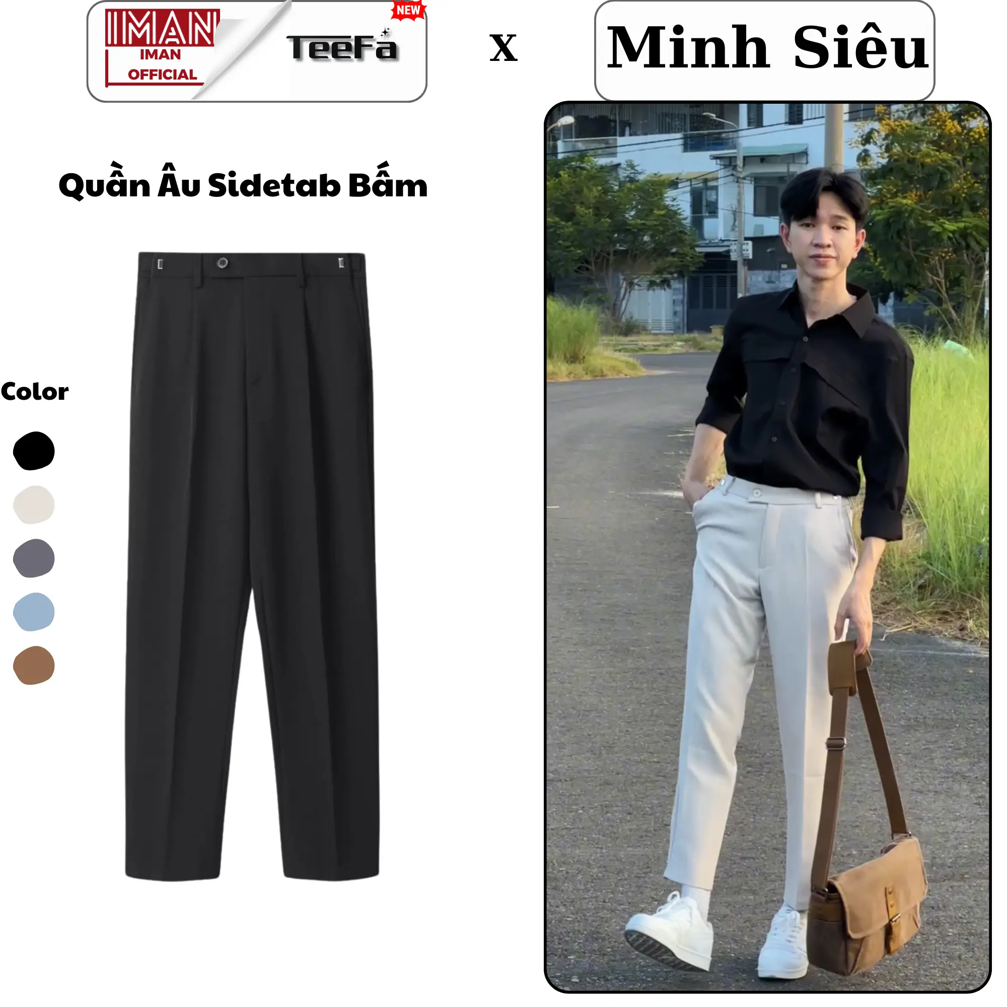 [DEAL ĐỘC QUYỀN] Quần âu nam Sidetab bấm chỉnh cạp, Quần tây Hàn Quốc form baggy học sinh, sinh viên Menswear Kem Pants sidetab Size 27-34 quanaunam quanauhocsinh