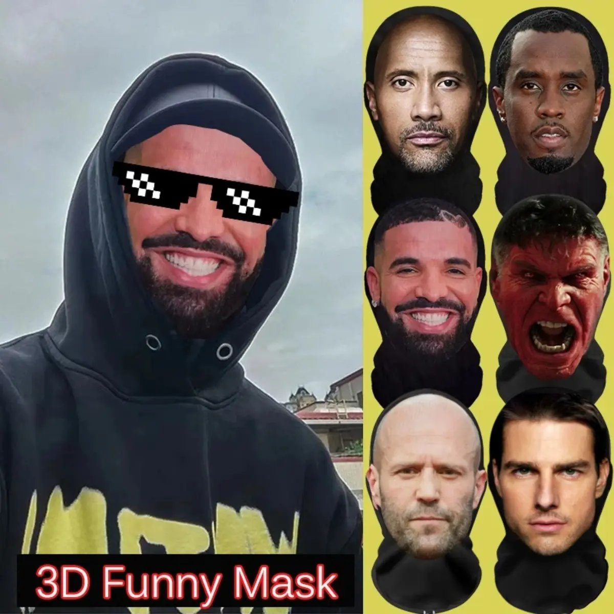 3D Printed Mask Drake Elastic Mesh Full Face Mask Jason Statham Tom ...