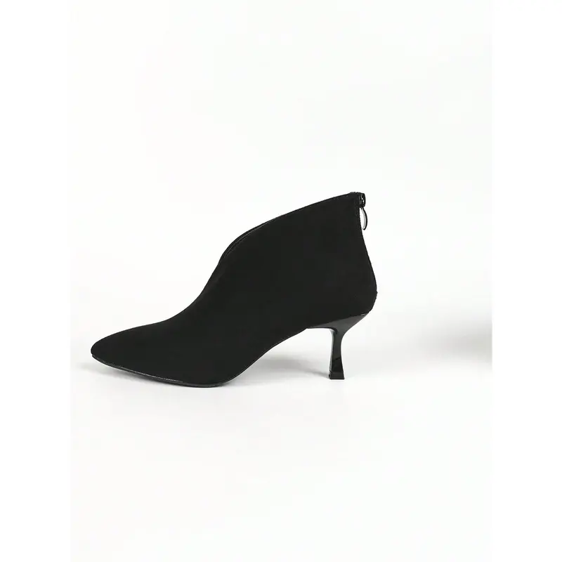 Women's Black High Heel Pointed Toe Tie Up Zipper Ankle Boots And Short Boots 4