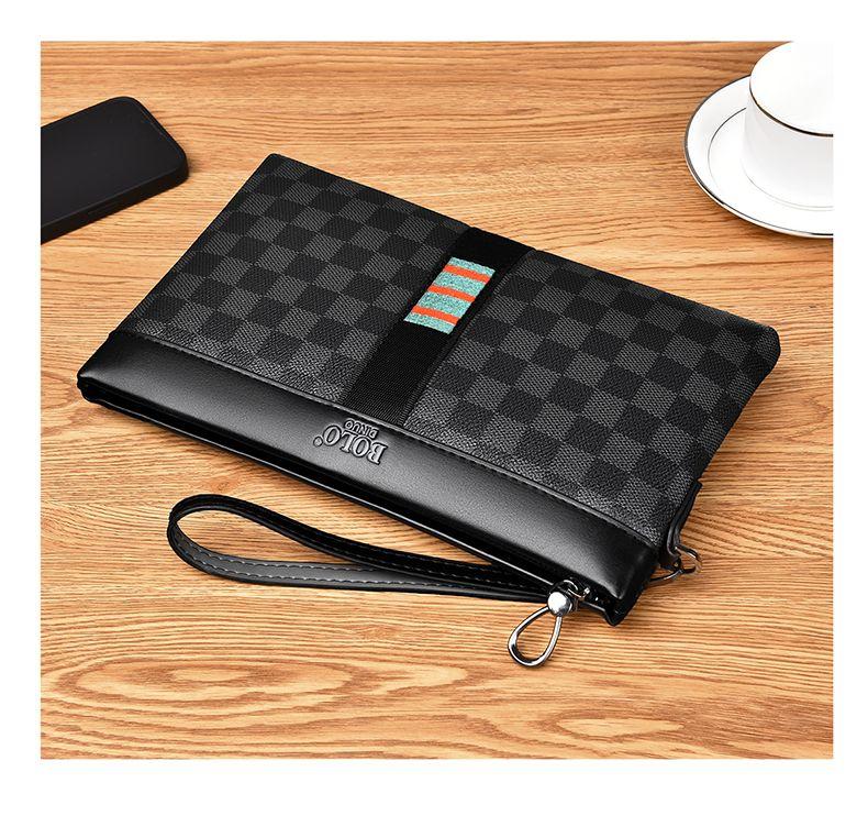 Product Introduction of Men's Handbag New Fashion Plaid Business Large Capacity Casual Envelope Men's Clutch 22
