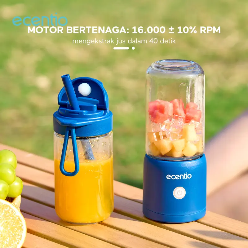 【In stock live】【10 Mata pisau】【Garansi 1 tahun】【Pengemasan bubble wrap dijamin aman 】ecentio blender 10 pisau juicer Kaca Tebal 2 Cup mini portable dengan sedotan 380ml+380ml 1