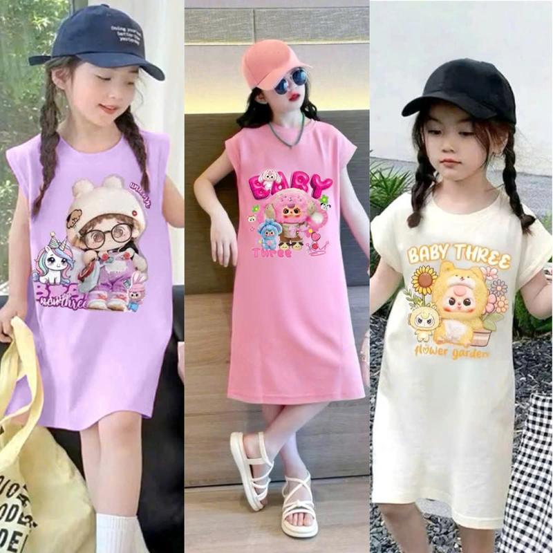 Váy Xuông sát nách cực kỳ xinh xắn dành cho bé gái 9-45 kg chất liệu COTTON in hình BABY-THREE MẪU VÁY XUÔNG. 6