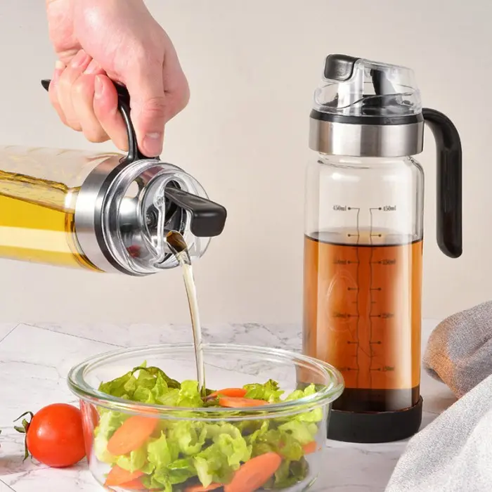 Botol Minyak 550ml – Desain Modern, Penutup Mekanik Otomatis, Botol Kaca Borosilikat Tahan Panas 1