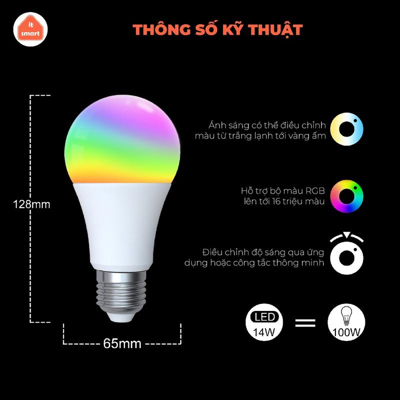 Bóng đèn thông minh Tuya Moes wifi công suất 9-14W điều khiển giọng nói, hẹn giờ tắt bật 4