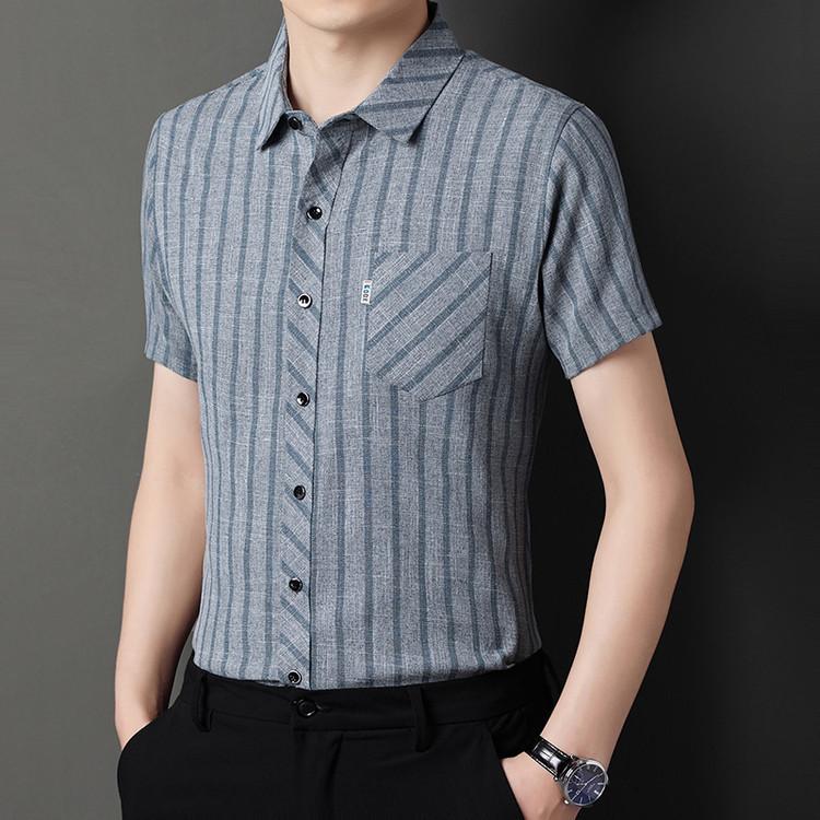  Áo Sơ Mi Nam Thường Ngày Hàng Mới Về Mùa Hè Xuyên Biên Giới Ngắn Tay Và Dài Tay Sọc Dọc Làm Bằng Vải Lanh Bông Lụa Lạnh Mặc Mùa Hè Thiết Kế Flying We 