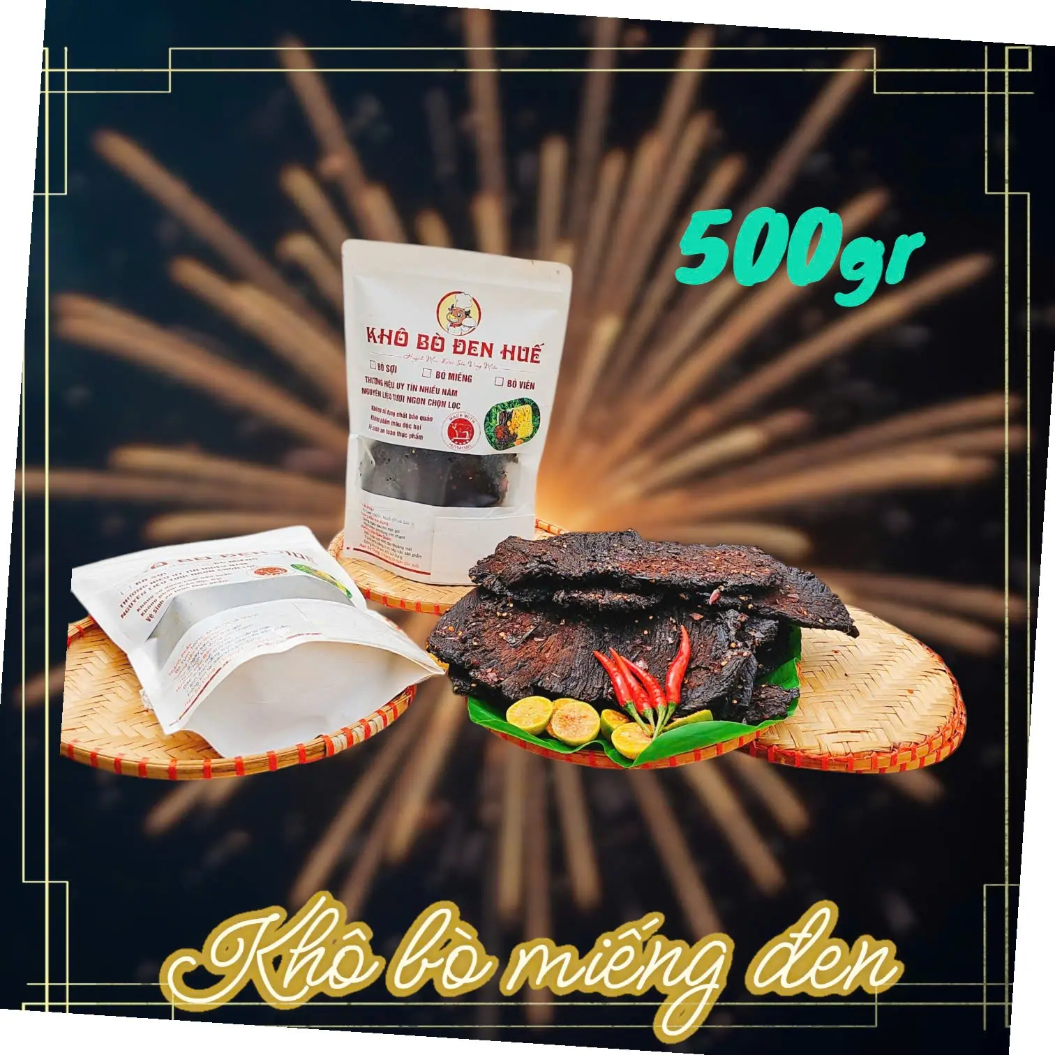 500g KHÔ BÒ MIẾNG MỀM ĐEN LOAI THƯỢNG HẠN  TÚI ZIP , thơm  dai  đậm vị Cay Snack