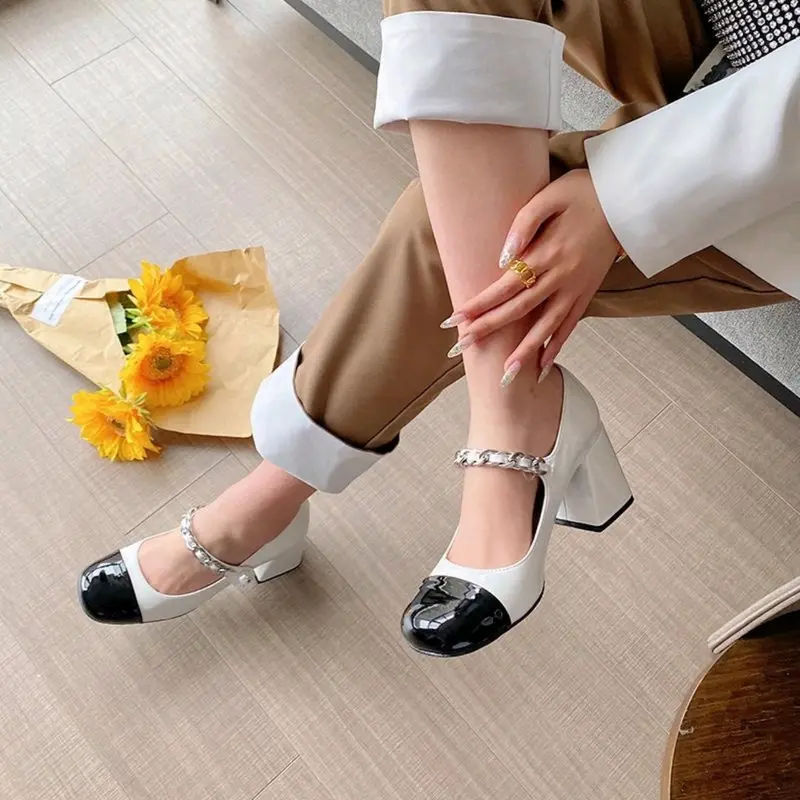 giày nữ cao gót GIÀY CAO GÓT TMC66 MÀU ĐEN VÀ ĐEN PHỐI TRẮNG CAO 7P, SANG TRỌNG NHẸ NHÀNG 2