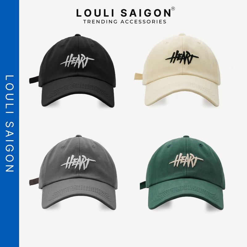 Mũ lưỡi trai LOULI SAIGON thêu chữ HEART, nón kết form mềm nam nữ vải kaki M09