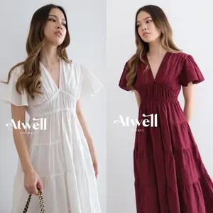 Megan Ruffle Linen Dress - Atwell Apparel Casual Katun Linen Panjang