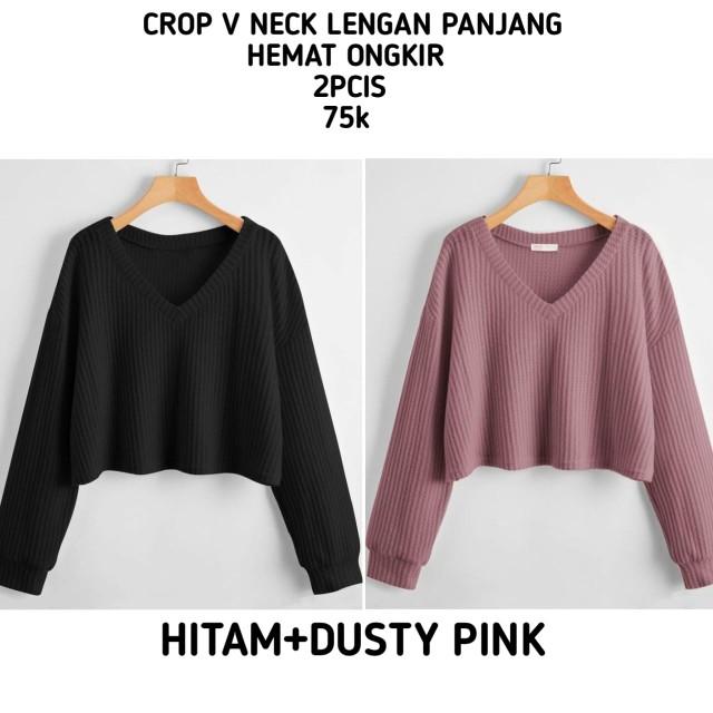 Product Introduction of Promo 2pcis Crop V Neck Lengan Panjang Wanita - Baju Knitwear Nyaman - Formal, Midi kemeja vest jumbo 4