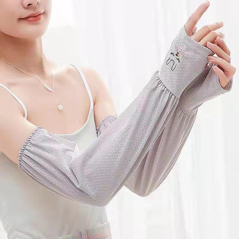 Tay Áo Dài Lụa Lạnh Mùa Hè, Che Cánh Tay Chống Nắng, Dành Cho Nam Và Nữ, Còng Tay, Tay Áo Cánh Tay Đạp Xe Chống Tia UV Mới, Hở Ngón 7