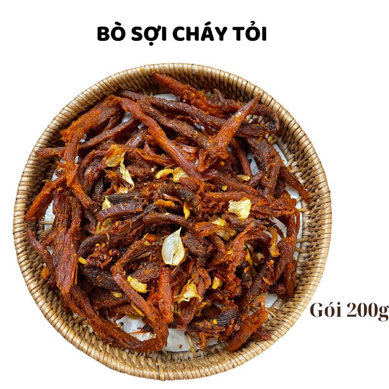 Khô bò sợi cháy tỏi, thơm ngon từng sợi, Snack ăn vặt nhà Mộc