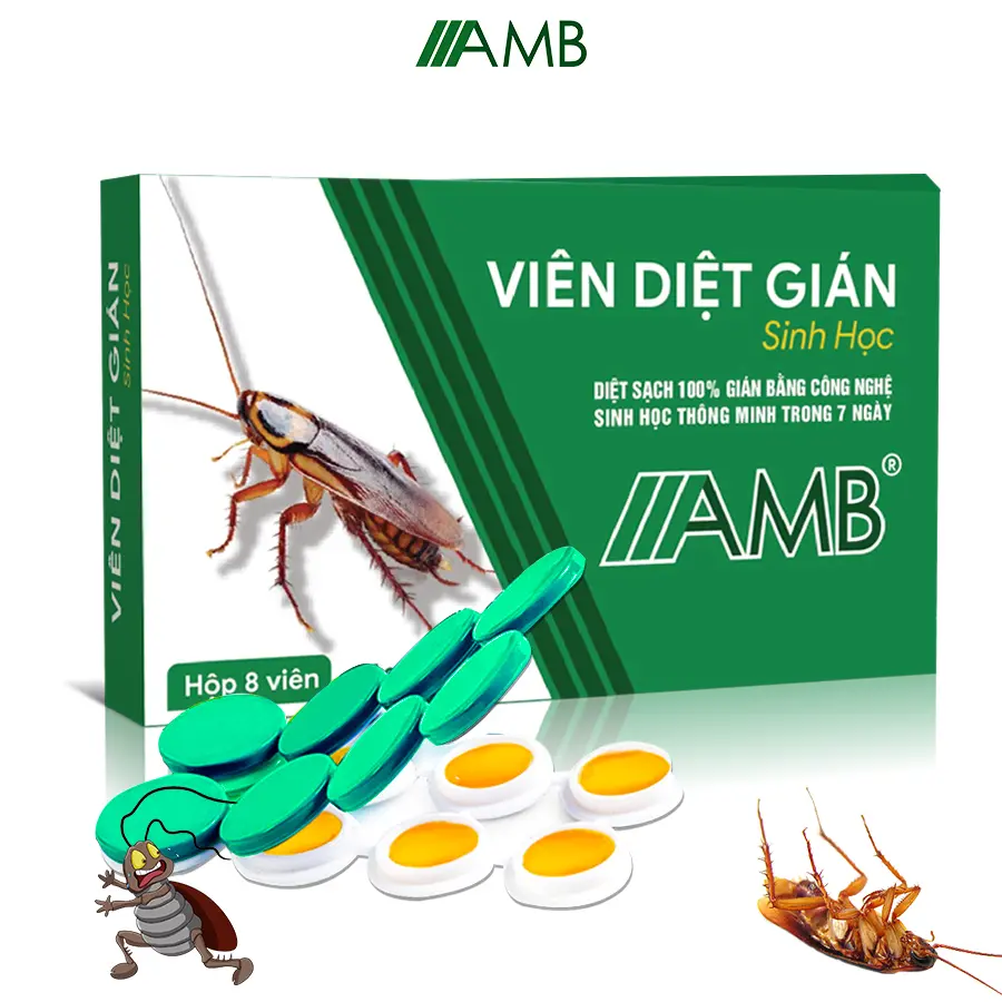 Hộp Viên diệt gián sinh học AMB của Viện Hàn Lâm khoa học Việt Nam,tận gốc hộp 8 viên an toàn trẻ em và vật nuôi Nhang