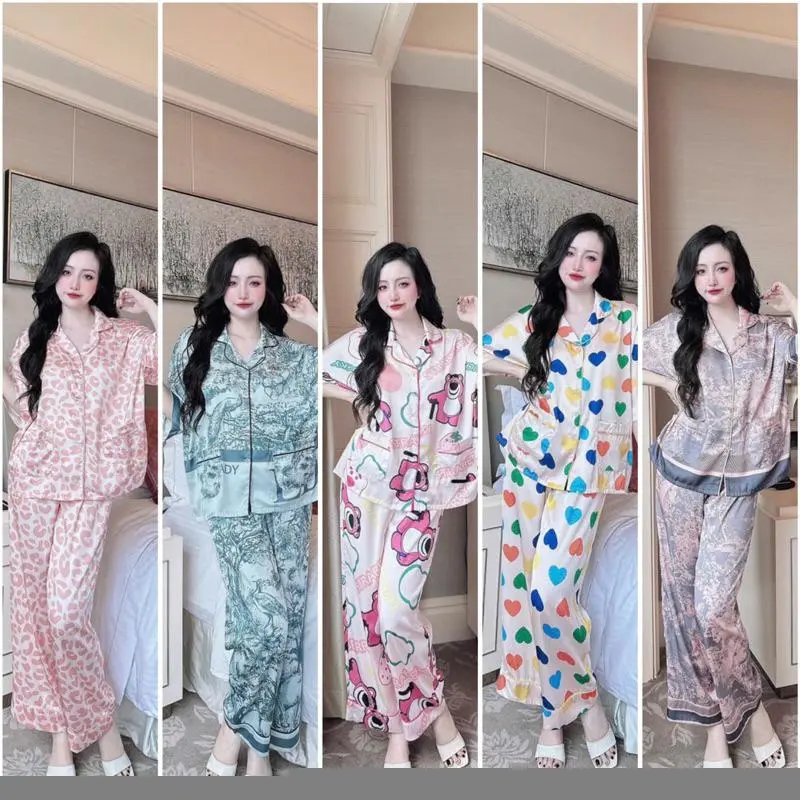 SP_223 Đồ bộ pijama BOLOBALA nữ mặc nhà quần dài áo tay ngắn phom cánh dơi chất lụa latin phối hoạ tiết