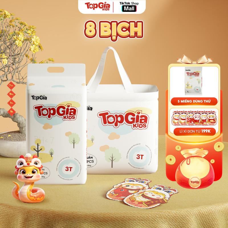 COMBO 8 BỊCH Tã Bỉm Topgiakids pH<7 an toàn cho da bé, mềm mại, mỏng nhẹ, chống tràn tối đa, đủ size từ S đến XXXL cho bé (Bỉm)