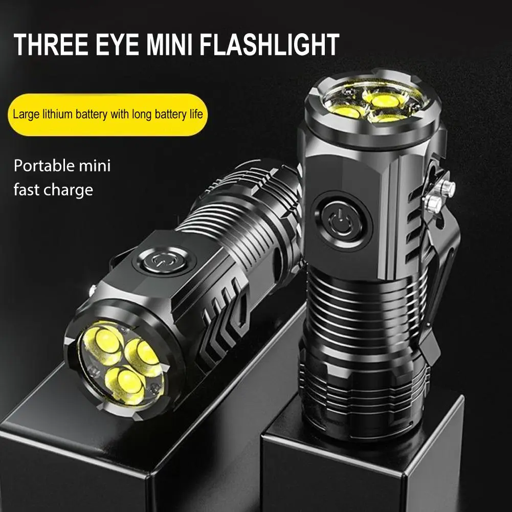 Three Eyes Magnetic Mini Led Flashlight With Clip Rechargeable High ...