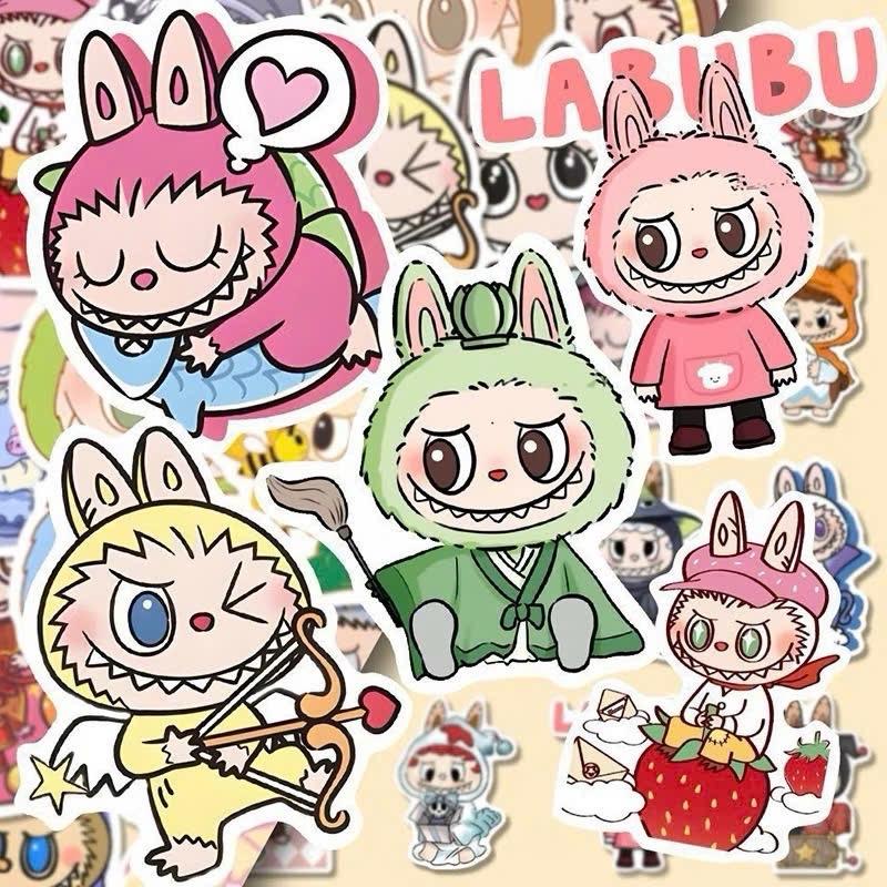  Miếng dán Sticker Labubu dán trang trí đồ mũ bảo hiểm vali điện thoại nhiều hình cute 