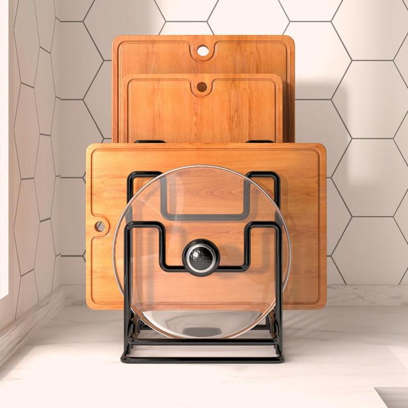 Product Introduction of New Black Cutting Board Rack Metal Household Chopping Board Holder Multilayer Pots Pan Lids Rack Restaurant Home Kitchen 17