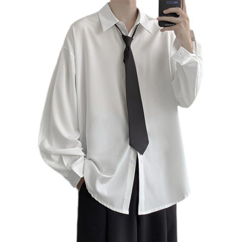 Áo Sơ Mi Trắng Đồng Phục DK, Phong Cách Preppy, Dành Cho Nam Giới, Tay Áo Dài, Phong Cách Hồng Kông, Dáng Rộng Rãi Và Thường Ngày, Phong Cách Hàn Quốc, Hợp Xu hướng, Dễ Phối Đồ, Áo Khoác 6