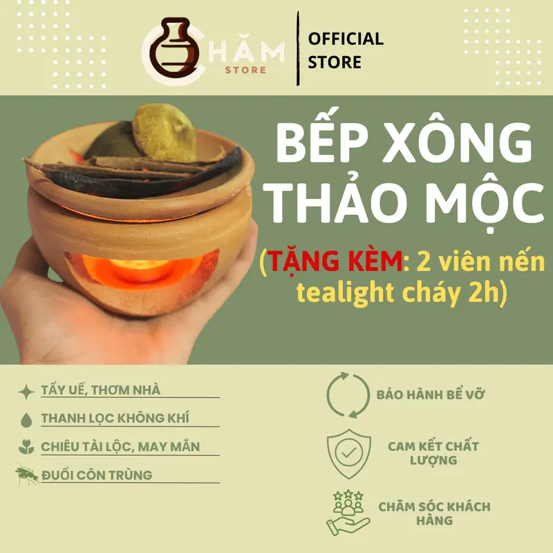 Bếp Xông Thảo Mộc, Bếp Đốt Bồ Kết, Gốm Đất Nung Chăm Bàu Trúc Chịu Nhiệt Tốt, Siêu Bền 0