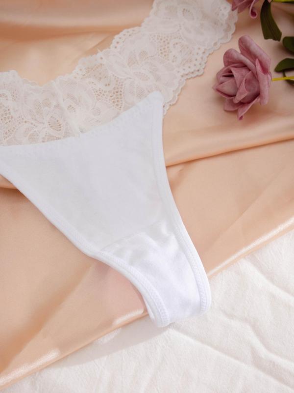 Women's 3pcs Plain Contrast Lace Drop Waist Panty, Soft Comfy Breathable Knicker for Daily Wear, Underwear for All Seasons 2