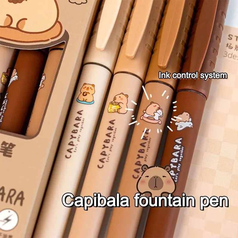 Bút Máy Capibara Đầu EF Dễ Thương, Bộ 4 Cái, Mực Có Thể Thay Thế, Mực Đen, Mực Khô Nhanh, Bút Máy Có Thể Nạp Lại Thích Hợp Để Học Tập, Đồ Trang Trí 5