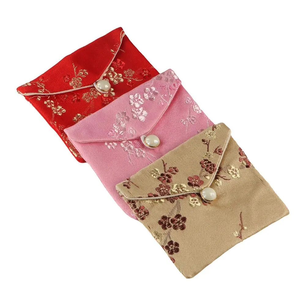 Retro Satin Jewelery Bag Buckle Floral Wallet Necklace Bag Bracelace Bag Coin Purse Children