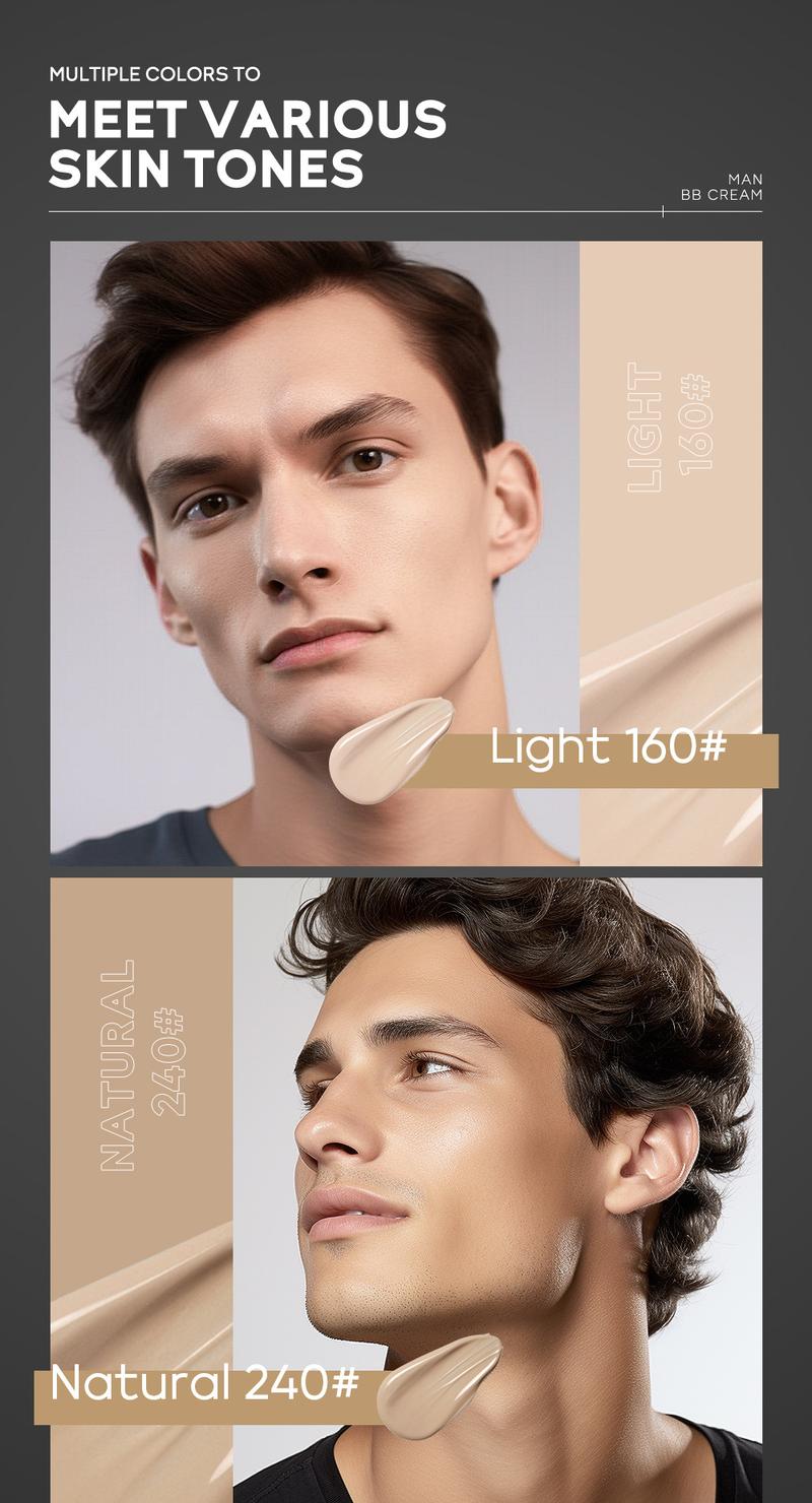 Product Introduction of BB Cream for Men Face Makeup Concealer Foundation Sunscreen Repair Liquid Foundation for Oil Control Brighten Skin Tone 30g Lightweight Waterproof Compact Set Smooth Comfort 13