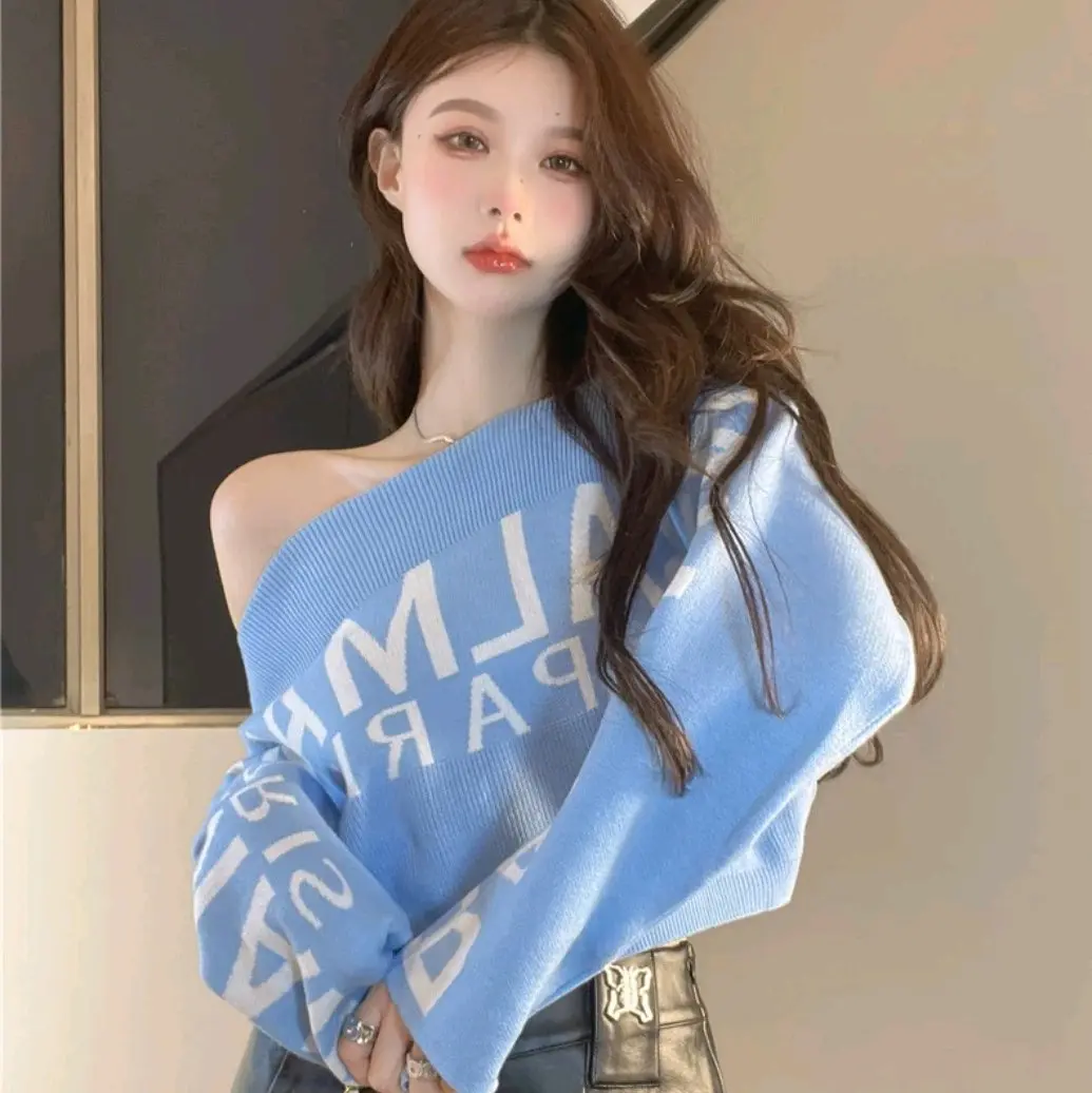 áo len chữ croptop trễ vai mặc dc cả lệch vai