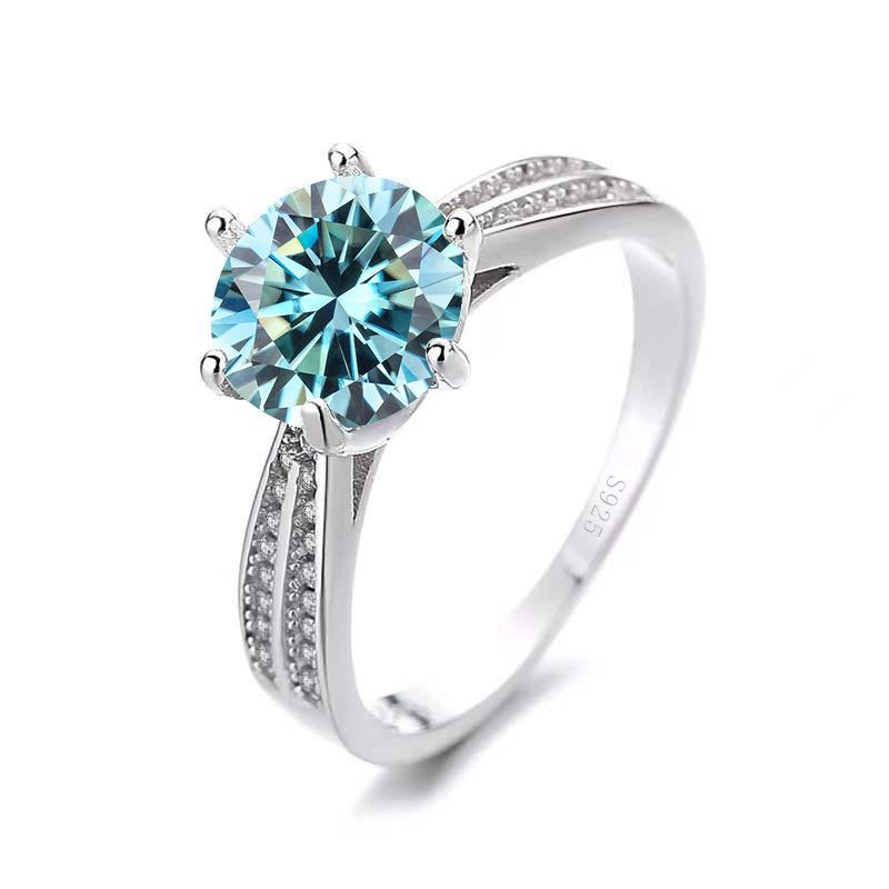 Elegant 925 Sterling Silver Six Claw Colored Moissanite Diamond Ring0