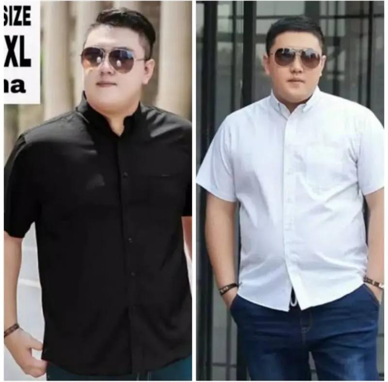 PAKET 2 PCS super hemat kemeja Pria Polos Jumbo XXL sampai XXXL Casual atau Formal Katun V-Neck lengan pendek 4
