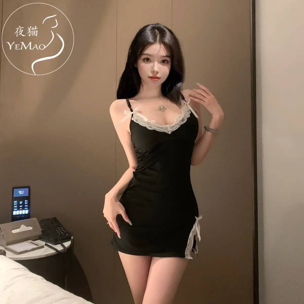 Váy ngủ body sexy xẻ tà gợi cảm đầm ngu thun 2 dây trơn phối ren đen đỏ siêu xinh Nữ Women - Dress