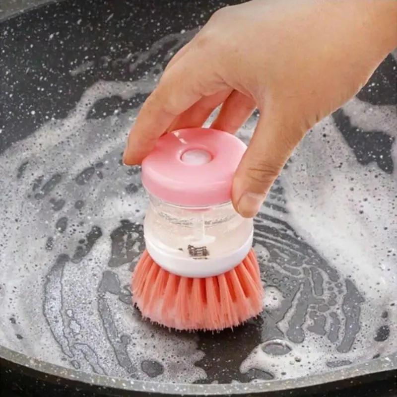Press Type Automatic Liquid Dispenser Cleaning Brush, Multifunctional Dish Brush, Kitchen Cleaning Tool 2