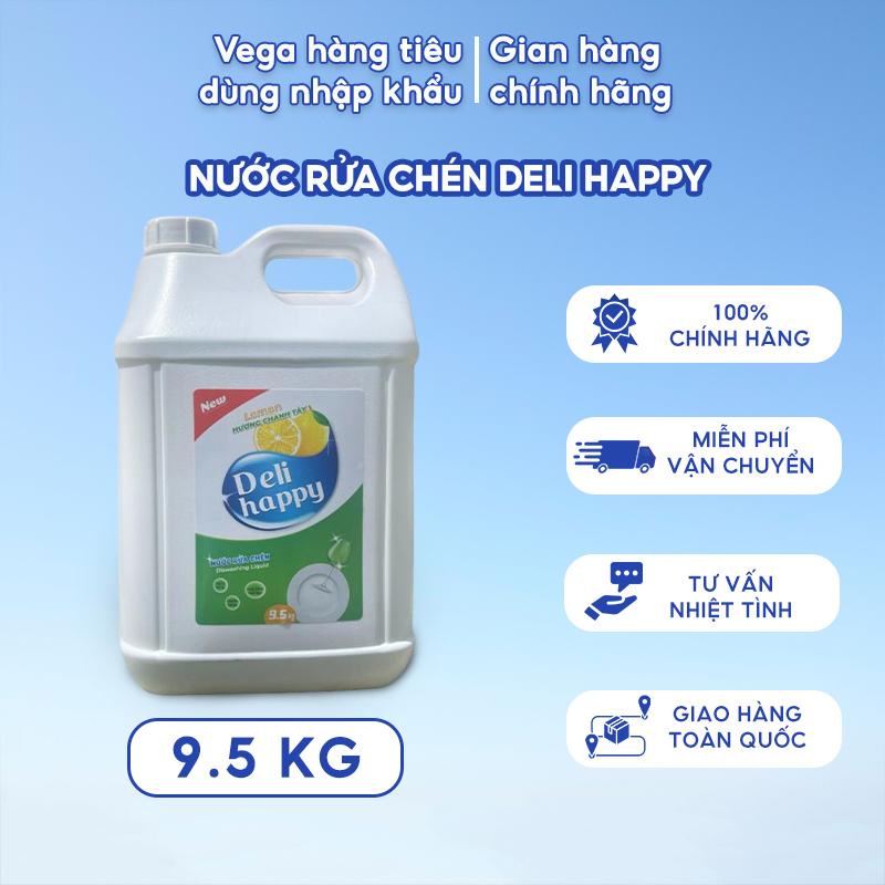 Bình 9.5Kg Nước rửa chén DELI HAPPY - Dung Tích Lớn Siêu Tiết Kiệm - Hương Chanh Tây Thơm Mát Khử Sạch Mùi Tanh An Toàn Với Da Tay