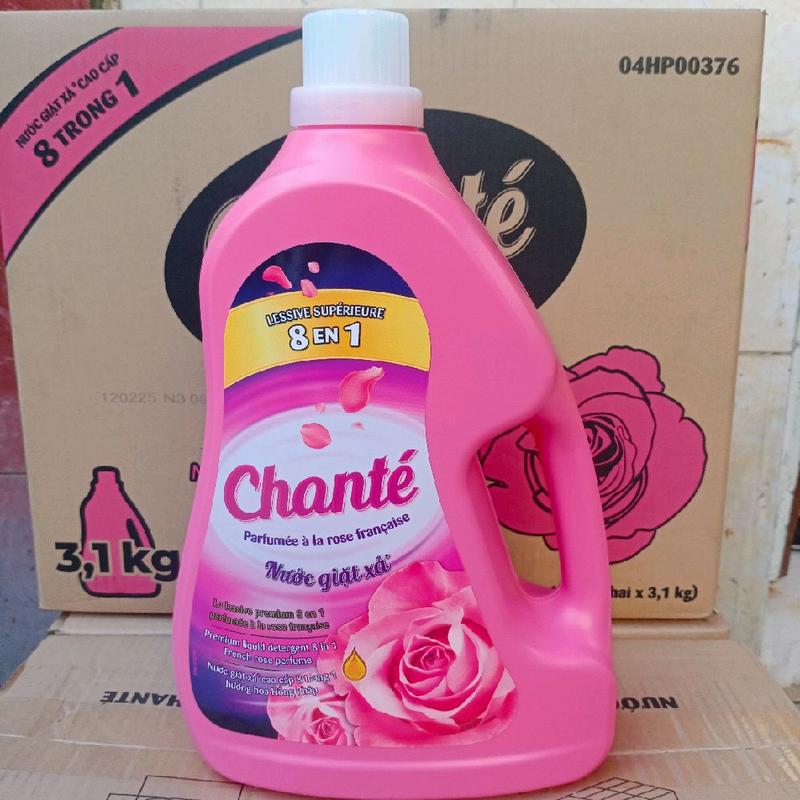 Nước giặt xả cao cấp 8trong1 Chanté hương hoa hồng pháp can 3,1kg