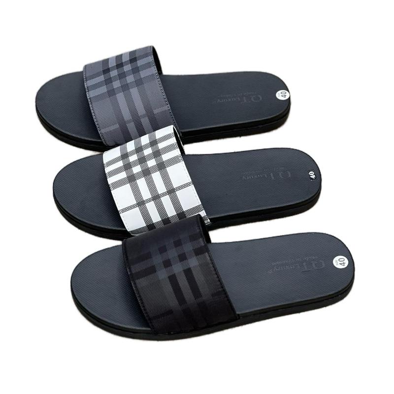 Dép Lê { khâu quai có hộp 18 } Dép quai ngang kẻ ô màu Đen , Trắng, Xám , mặt đế nhám mềm êm và Khâu quai đế bằng cao su cao 2cm  Dép Lê  Nhung