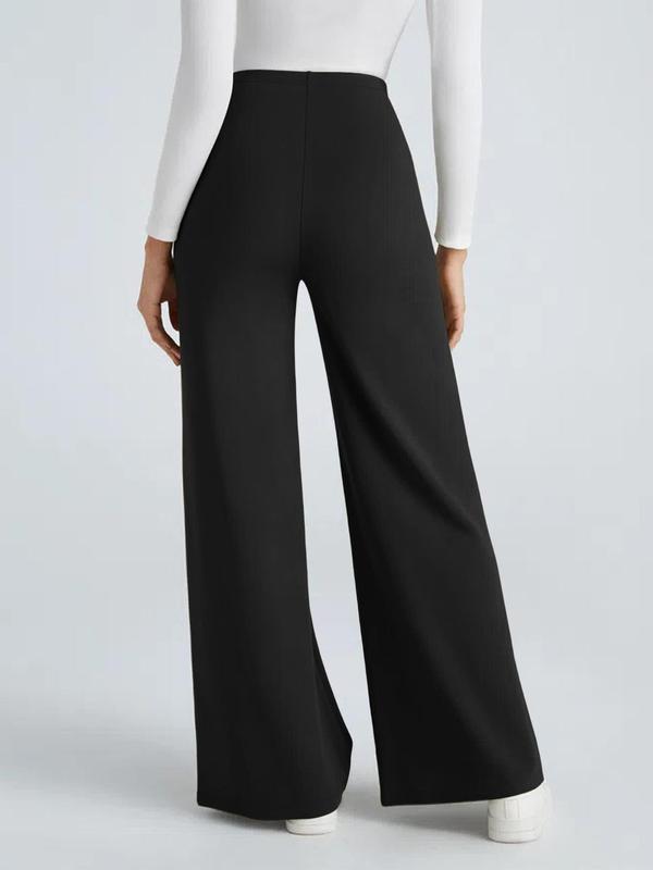 Women's Solid Flare Leg Pants, Casual Comfy Bell Bottom Trousers for Work Office Business, Ladies Bottoms for Fall & Winter 1
