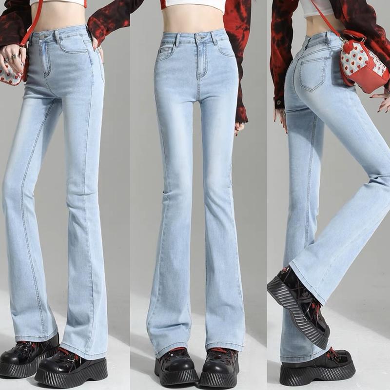 Quần ống loe nữ màu xanh nhạt lưng cao quần bò loe cao cấp thời trang quần jean nữ đẹp giá rẻ k co giãn quần ống bass đẹp VIET FASHION Pants Denim Ong Women