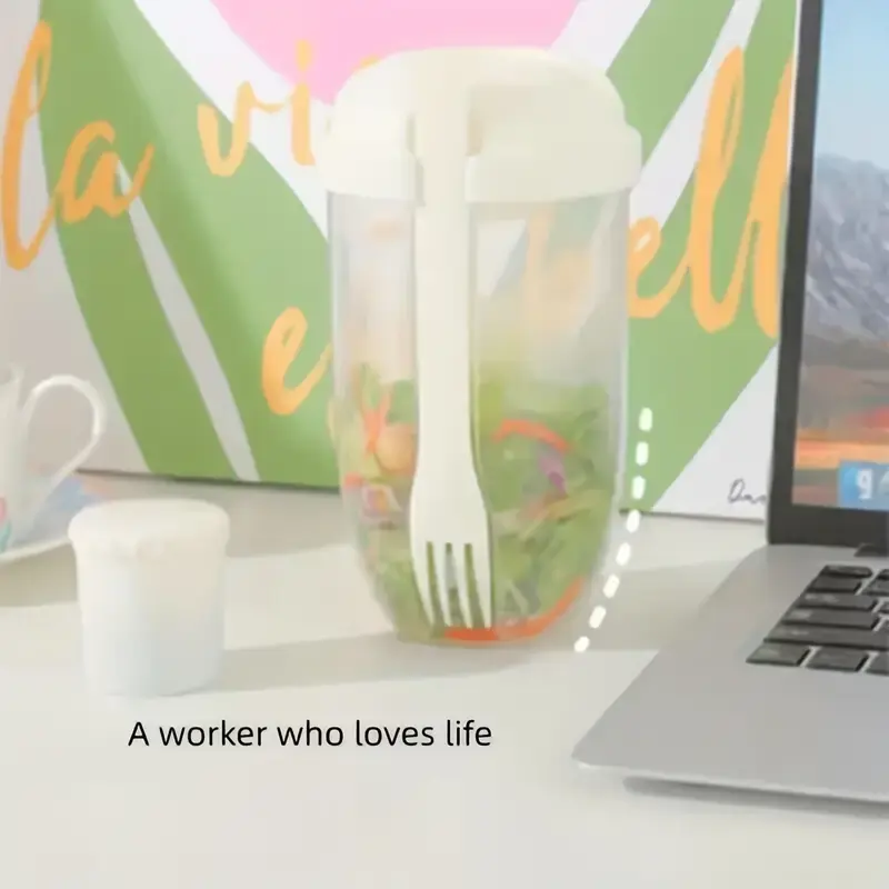 One Two Cups Salad Portable Bottle Lunch Container 1L with Fork - RF20 Buah Simple Wadah Garpu Kitchenware Makan Sayur 5