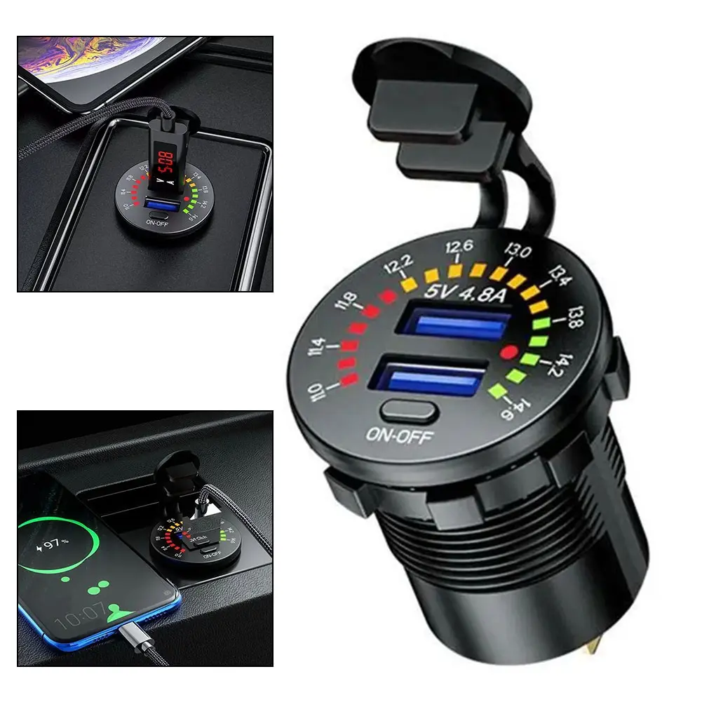 AOTK| 12V Dual 4.8A USB Car Charger 2 Port Adapter LED Voltmeter Socket Fast Charging