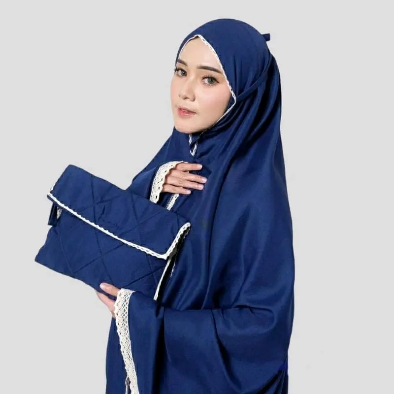 Mukena traveling 2 in 1 katun mikro,Mukena leona,polos dewasa Lembut Muslim Sajadah Atasan 5