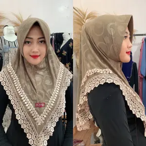 Indah Store - Hijab Instan Bergo Pet Jersey Embos Double Renda Bianca By Rafilah Tebal Muslim