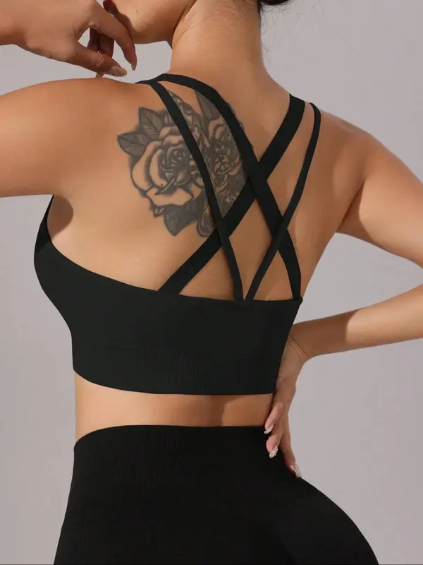 Women's Solid Racerback Sports Bra, Breathable Comfortable Wireless Sports Bra, Ladies Sportswear for Indoor Outdoor Wear 6