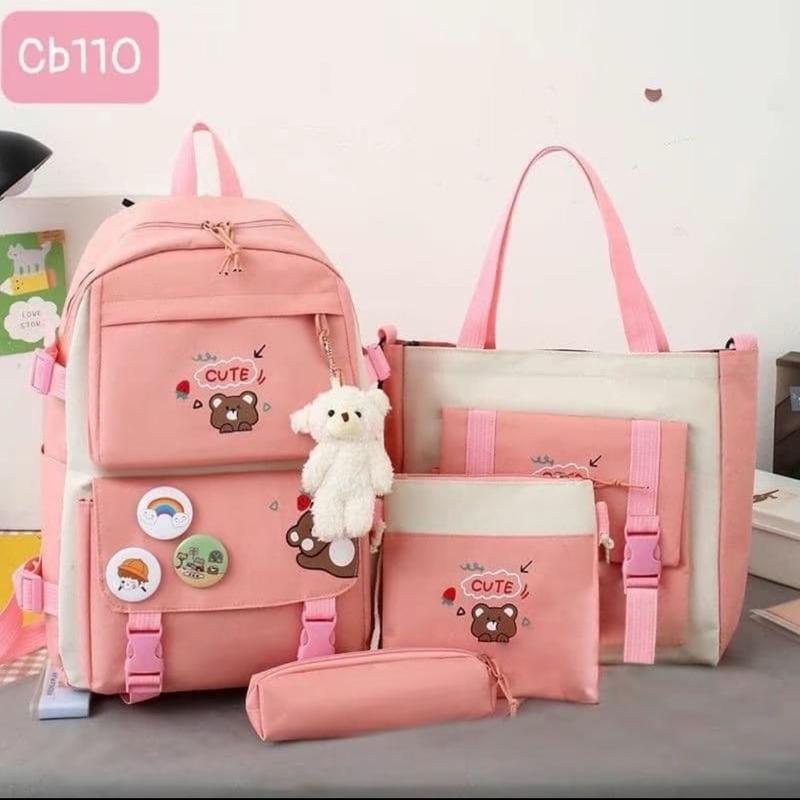 Combo balo 4 món đi học, đi chơi nam nữ hình gấu cute