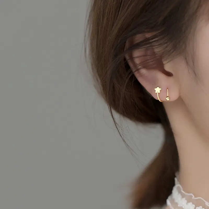 Bông tai bạc hình ngôi sao Khuyên tai bạc nữ chốt bi xoáy cá tính bạc Ý 925 mạ vàng trắn DUYSON SILVER(1 chiếc) [KCBX9] 1