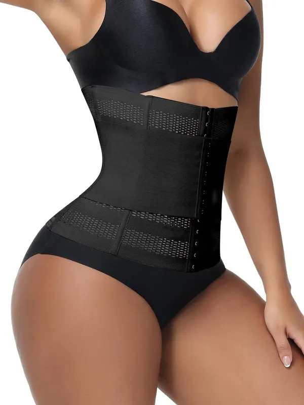 Women's Solid Color Hook & Eye Closure Waist Trainer, Breathable Comfortable Tummy Control Shaper, Waist Cincher for Women 3